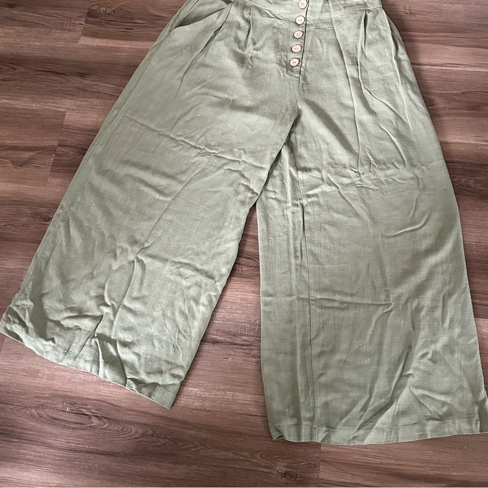 - Elodie Sage Green Wide Straight Leg Palazzo Trousers Women Size Large - Picture 2 of 7